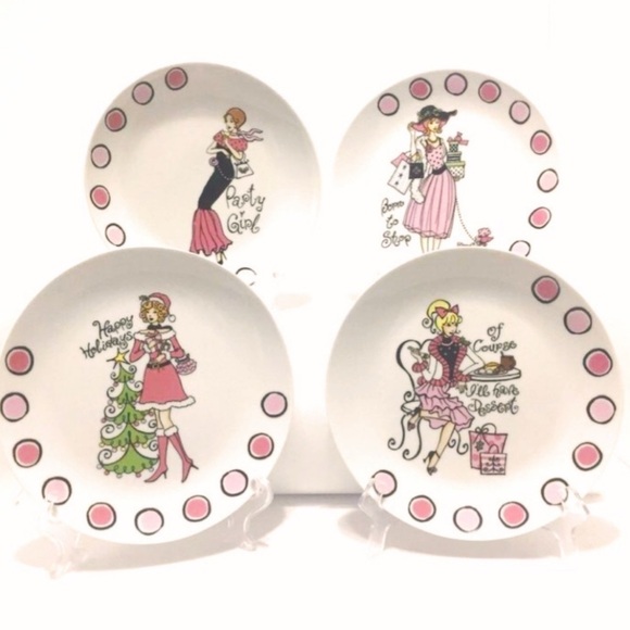 Dessert Plates Girlfriend Diva Chic Shopping Tea Party 9” Santa’s Workbench EUC - Picture 1 of 12
